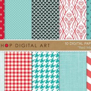 Digital Papers - Red Mint