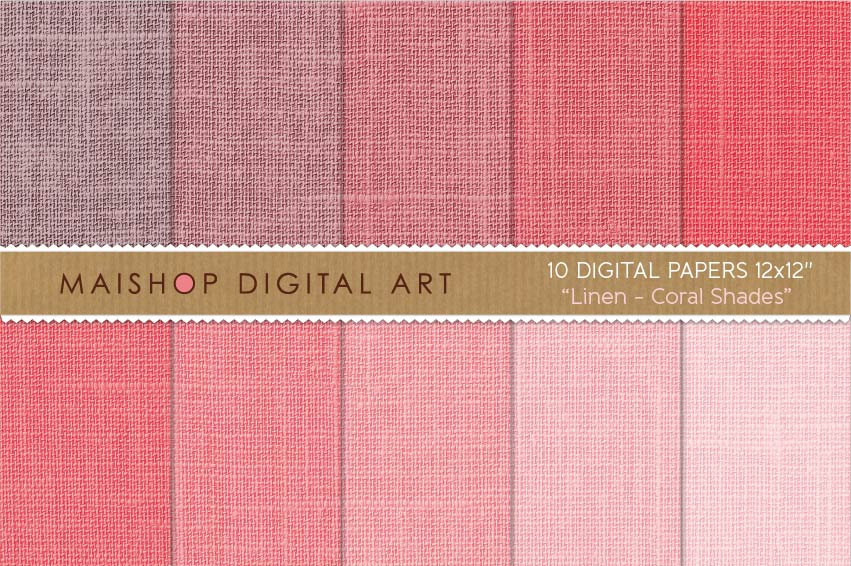 Digital Papers - Linen - Coral Shades