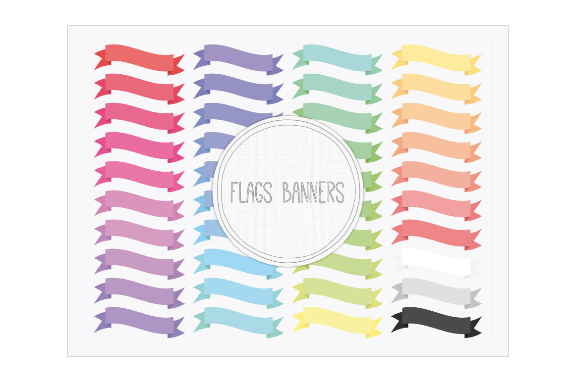 Flags Ribbon Banners Clip Art + Digital Collage Sheet