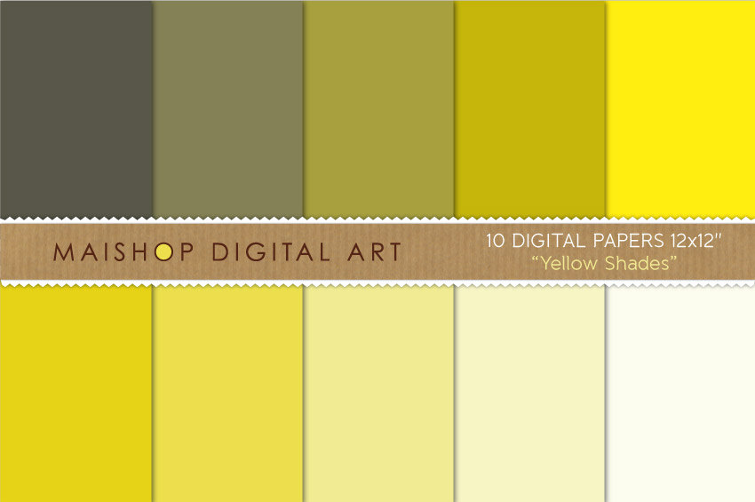 Digital Papers Yellow Shades 12x12 inches - INSTANT DOWNLOAD - Buy Any 2 Packs Get 1 Free