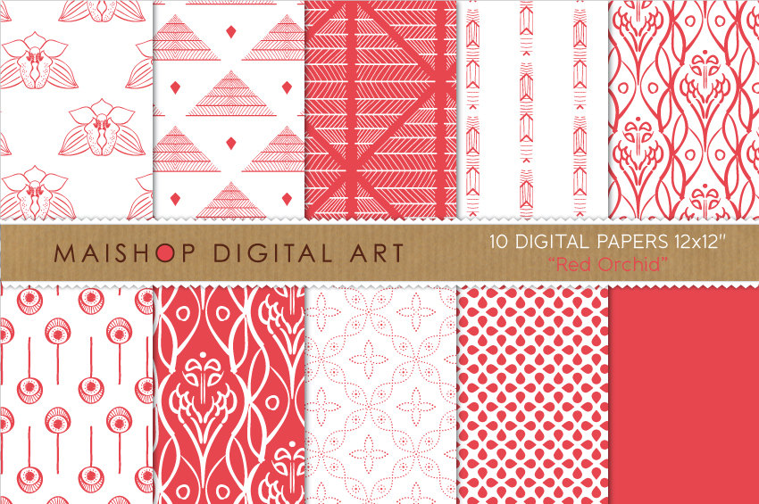 Digital Papers - Red Orchid
