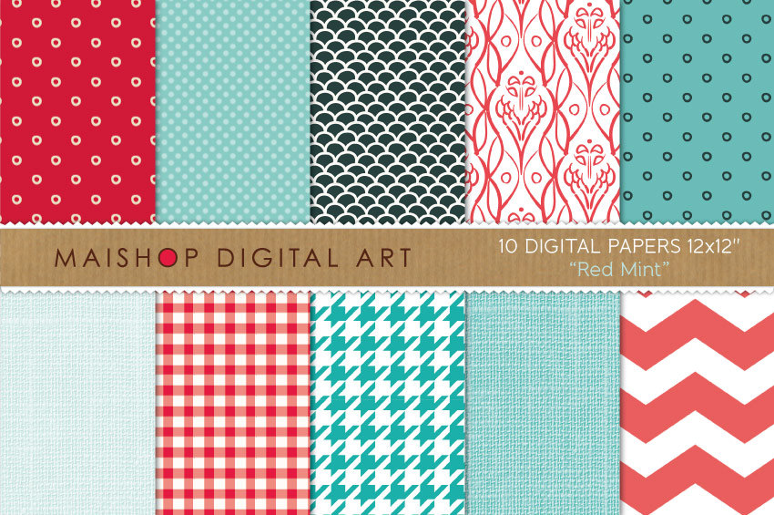 Digital Papers - Red Mint