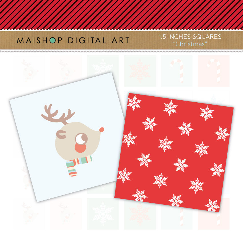 1.5" Digital Collage Sheet Squares - Christmas