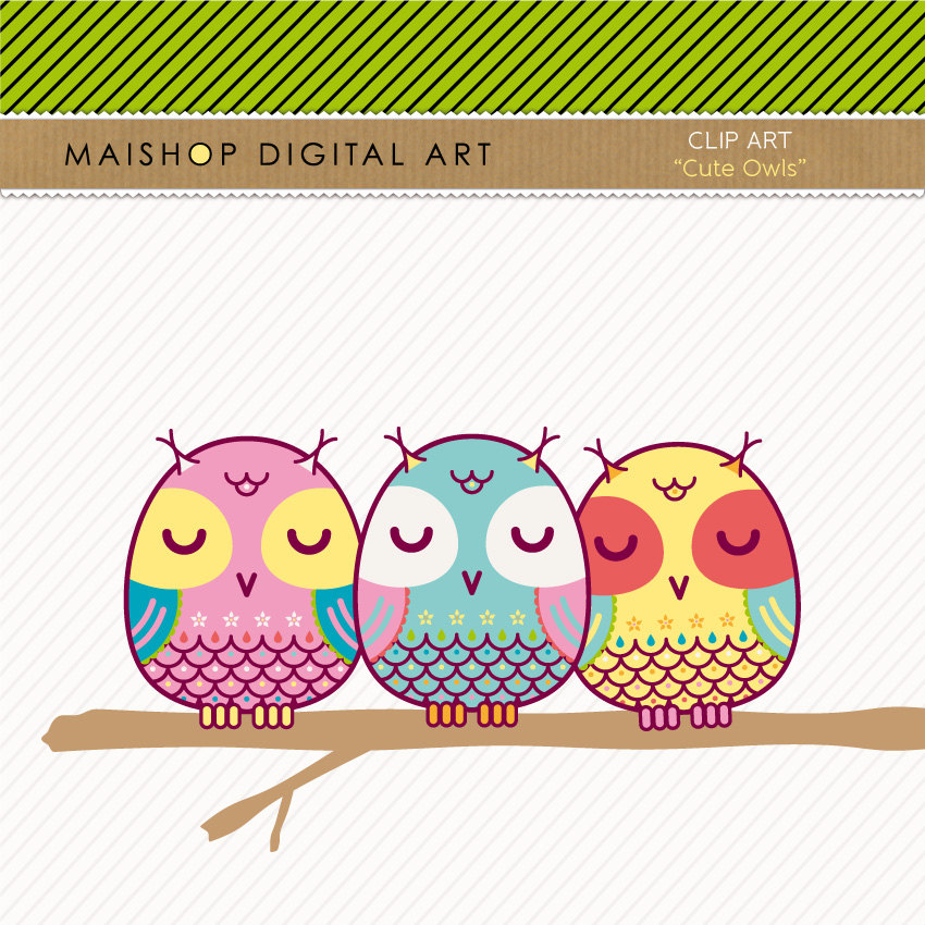 Clip Art + Digital Collage Sheet - Cute Owls