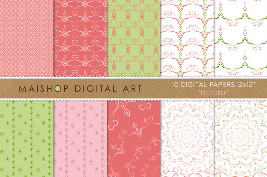 Digital Papers - Nenufar 12x12 inches - INSTANT DOWNLOAD - Buy Any 2 Packs Get 1 Free