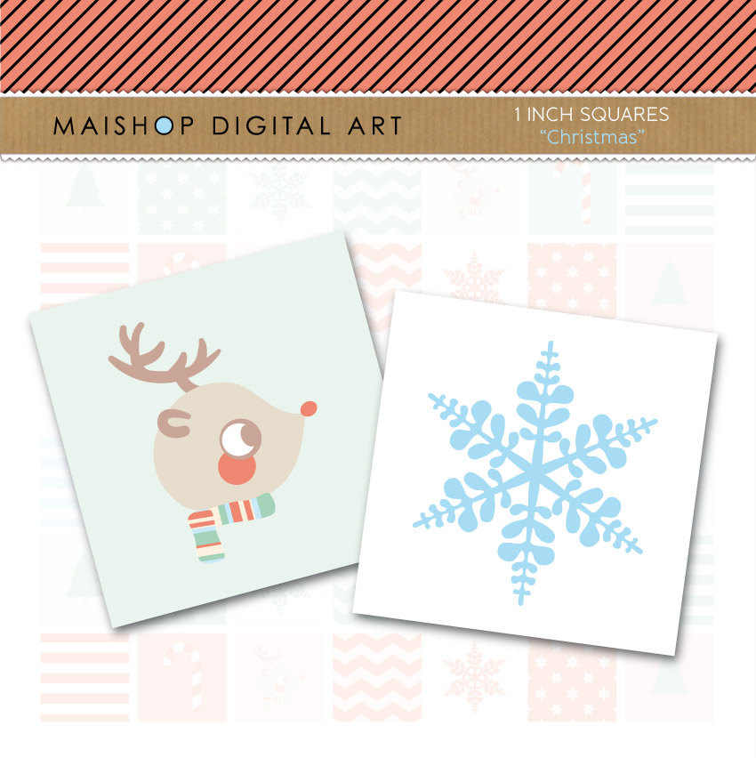 1' Digital Collage Sheet Squares Christmas - INSTANT DOWNLOAD - Buy Any 2 Packs Get 1 Free