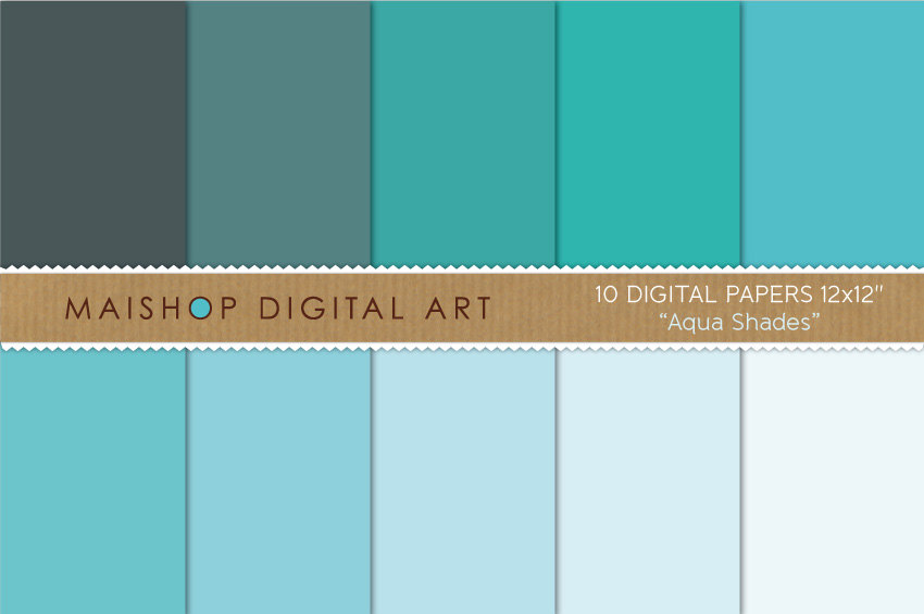 Digital Papers Aqua Shades 12x12 Inches - Instant Download - Buy Any 2 Packs Get 1